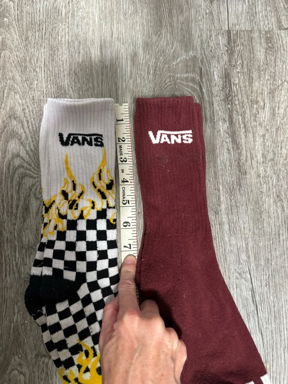 Vans Men’s Maroon and Yellow Checker Flame Crew Socks